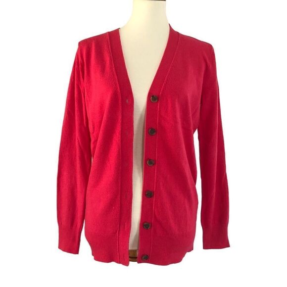 J Crew V Neck Cardigan Sweater Lightweight Wool Blend Hot Pink Size XS - Picture 3 of 9